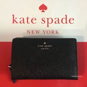 画像1: ケイトスペード Kate Spade キラキラ グリッターが可愛い joeley 二つ折り財布 ブラック WLRU5762 送料無料