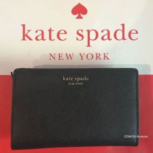 画像1: ケイトスペード Kate Spade レザー cameron 二つ折り財布 ブラック 黒 WLRU5440 送料無料