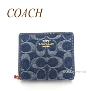 画像1: 人気のデニムカラーが可愛い コーチ COACH CAA86 スナップ ウォレット シグネチャー デニム スモール ウォレット アウトレット 折りたたみ財布 送料無料