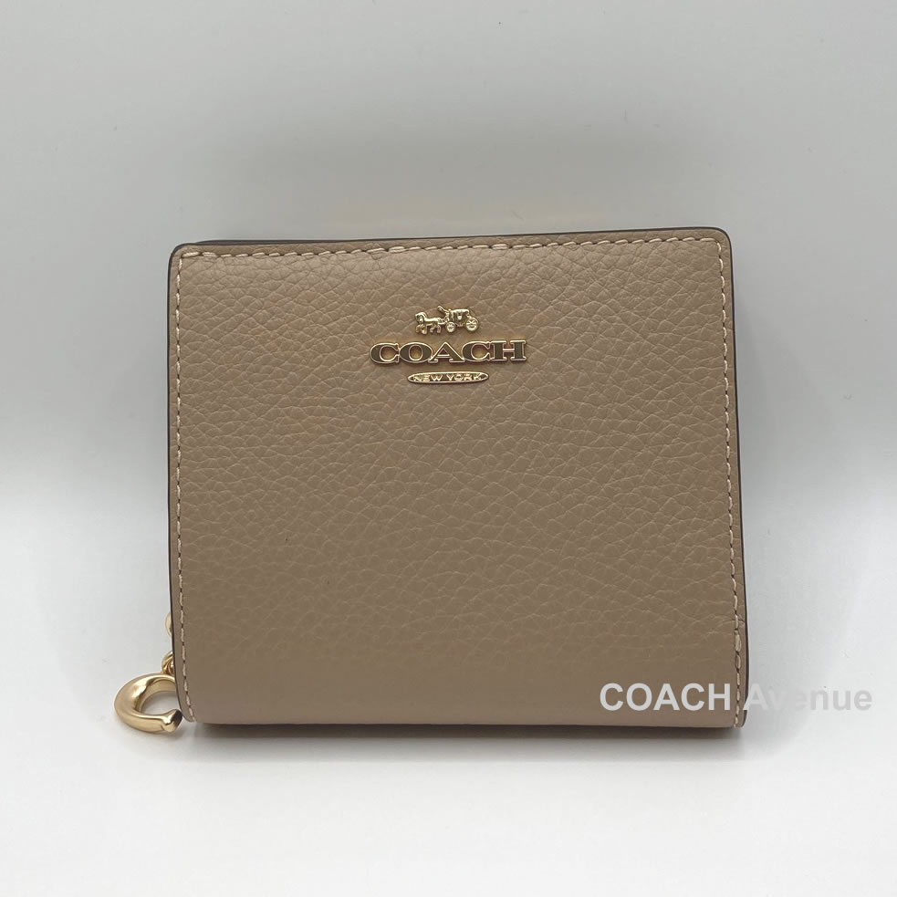 コーチ COACH C2862 ペブル レザー スナップ スモール ウォレット トープ ベージュ 折りたたみ財布 送料無料