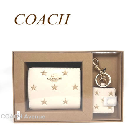 コーチギフトボックス付き COACH CW950 スター プリント スナップ ウォレット アンド チャーム セット 折りたたみ財布 送料無料