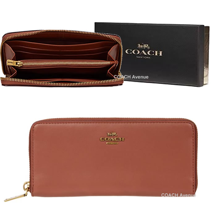 コーチギフトボックス付き コーチ COACH 73738B スリム レザー アコーディオン ジップ ウォレット 長財布 1941サドル ブラウン  送料無料 日本未入荷