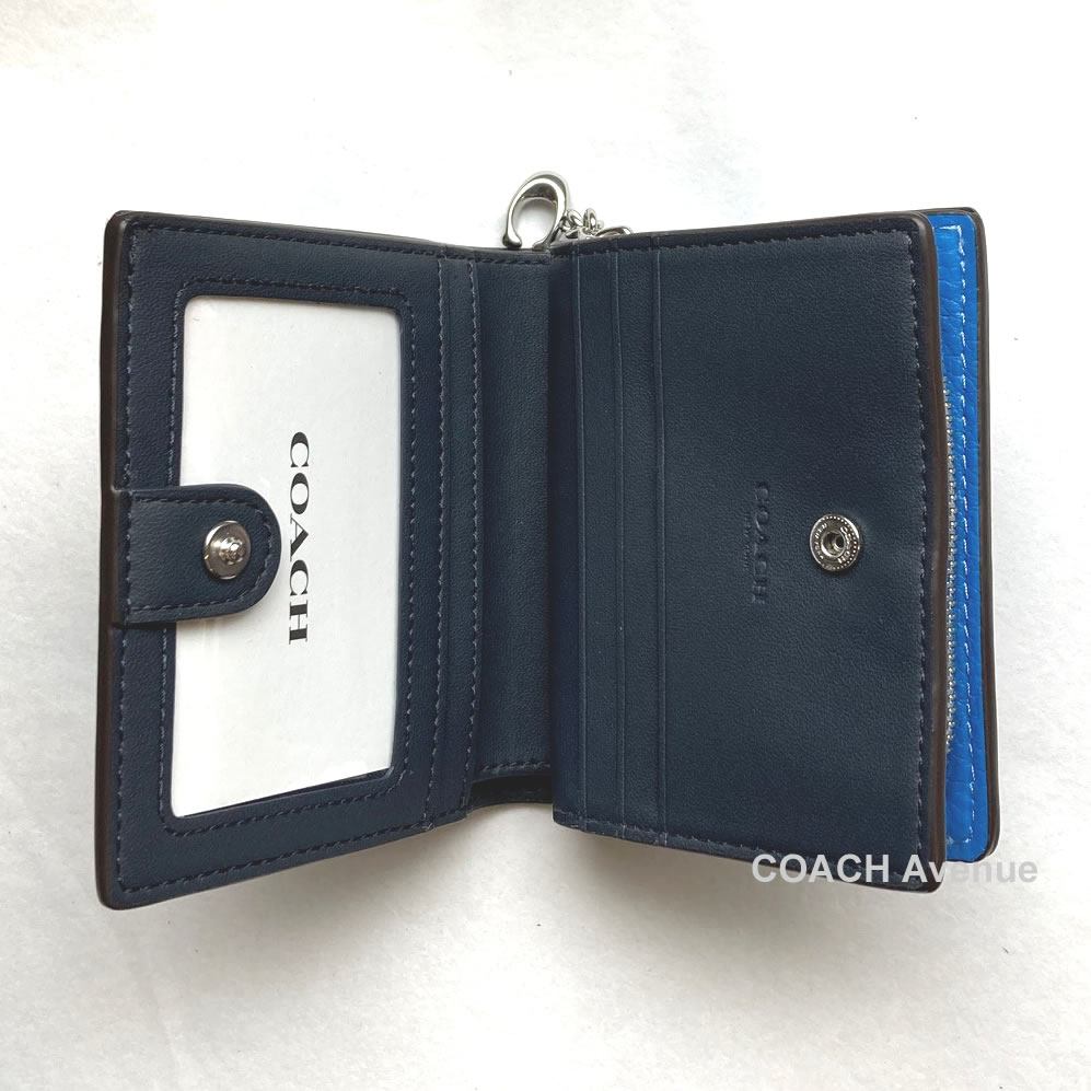 画像4: コーチ COACH C2862 ペブル レザー スナップ スモール ウォレット レーサー ブルー 水色 折りたたみ財布 送料無料